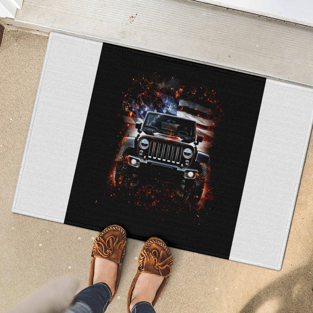 American Jeep Rubber Doormat Never Underestimate An Old Man With A Jeep DT01 - The Mazicc - S - 40cm x 60cm - Black