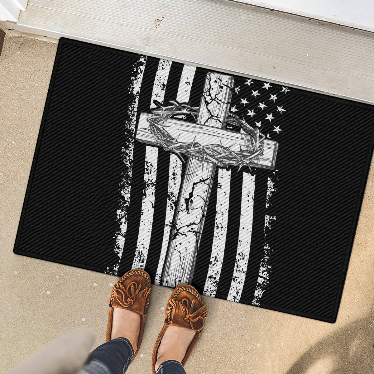American Jeep Rubber Doormat One Nation Under God DT01 - The Mazicc - S - 40cm x 60cm - Black