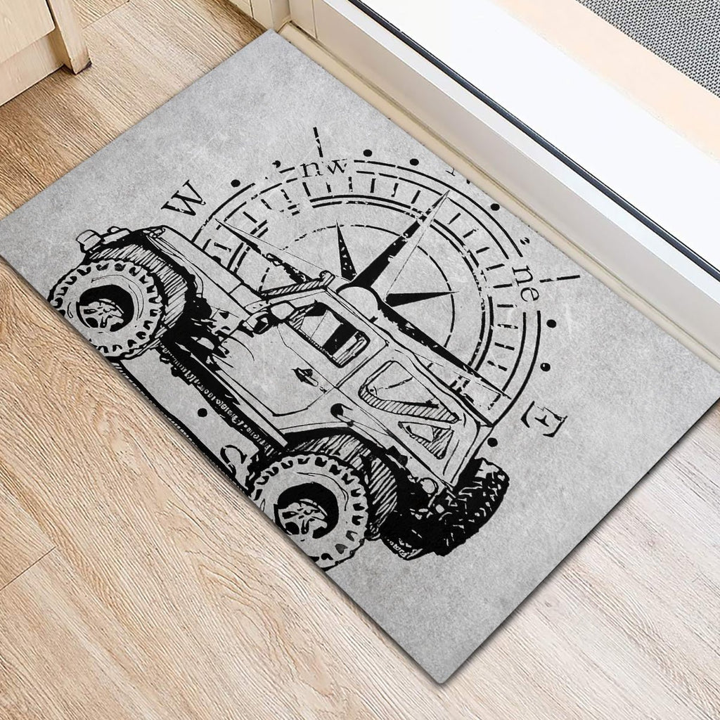 American Jeep Rubber Doormat Sketch Art Jeep Life DT01 - The Mazicc - S - 40cm x 60cm - Gray