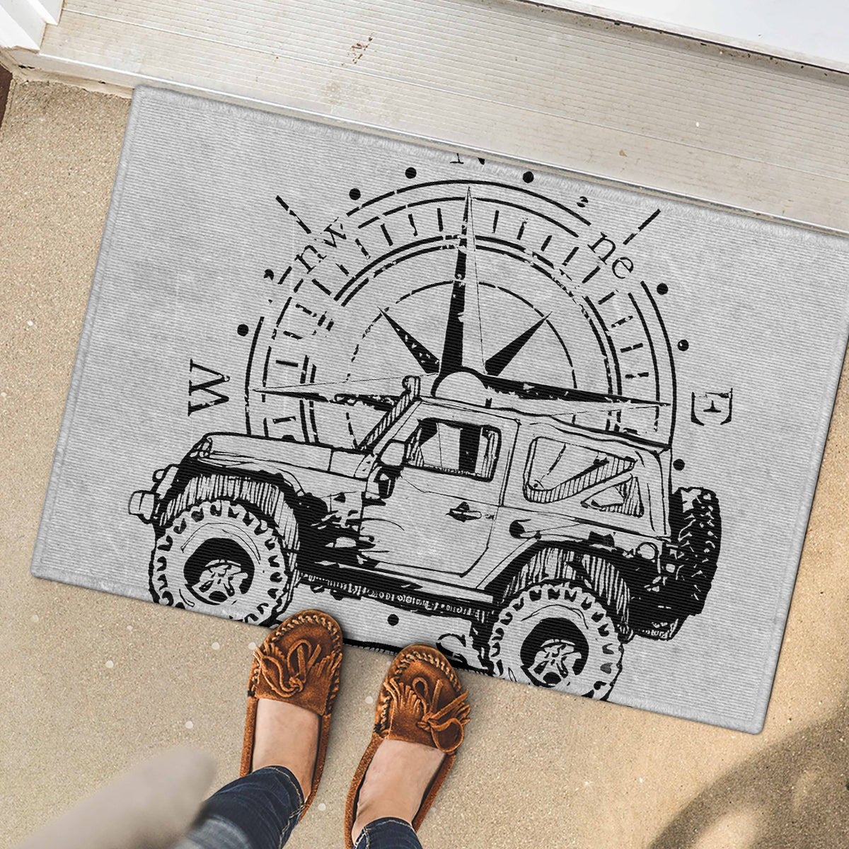 American Jeep Rubber Doormat Sketch Art Jeep Life DT01 - The Mazicc - S - 40cm x 60cm - Gray