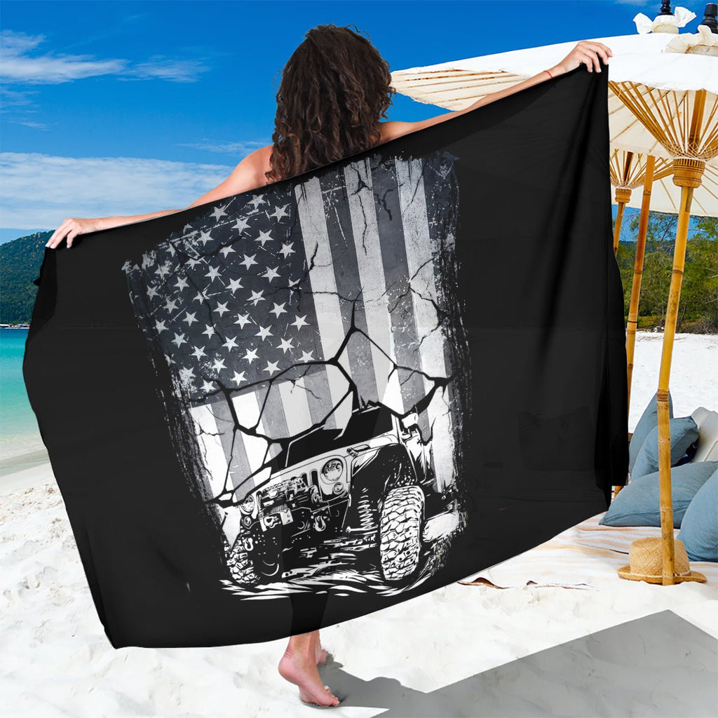 American Jeep Sarong American Flag But Did You Die DT01 - The Mazicc - One Size - 44 x 66 inches - White
