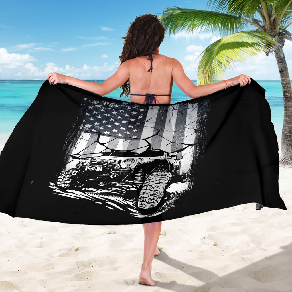American Jeep Sarong American Flag But Did You Die DT01 - The Mazicc - One Size - 44 x 66 inches - White