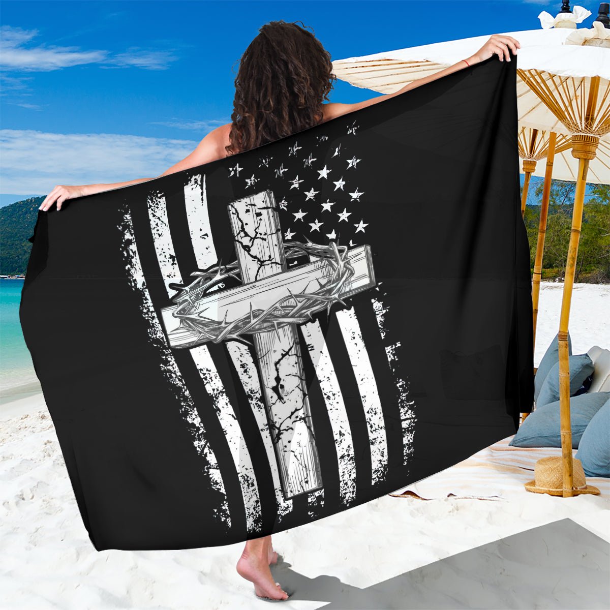 American Jeep Sarong One Nation Under God DT01 - The Mazicc - One Size - 44 x 66 inches - Black