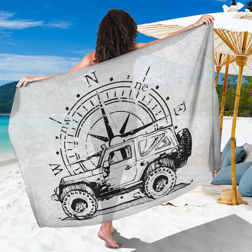American Jeep Sarong Sketch Art Jeep Life DT01 - The Mazicc - One Size - 44 x 66 inches - Gray