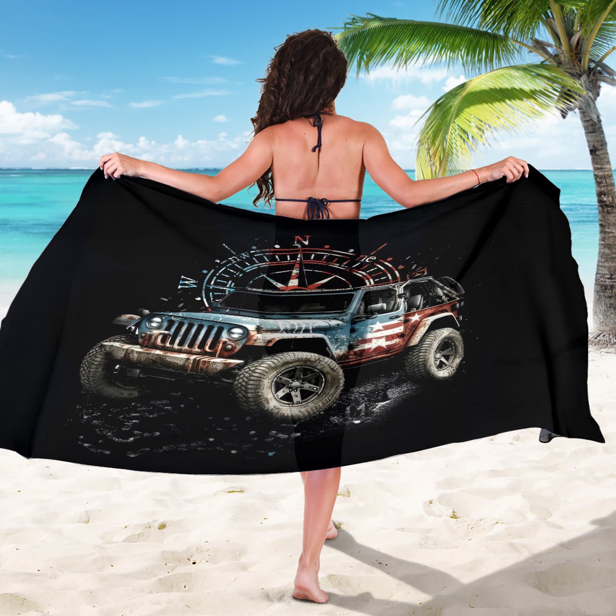 American Jeep Sarong Vintage Jeep Life DT01 - The Mazicc - One Size - 44 x 66 inches - Black