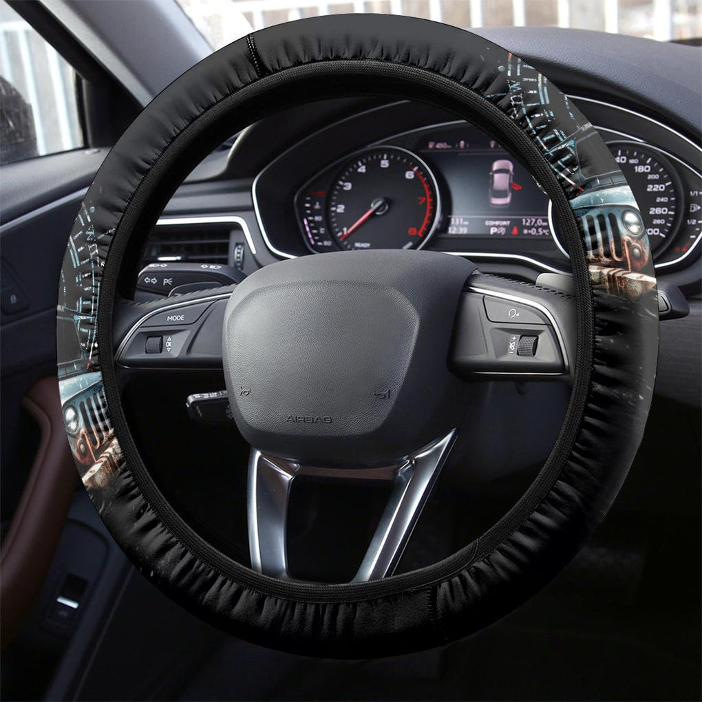 American Jeep Steering Wheel Cover Vintage Jeep Life DT01 - The Mazicc - Universal Fit - Black -