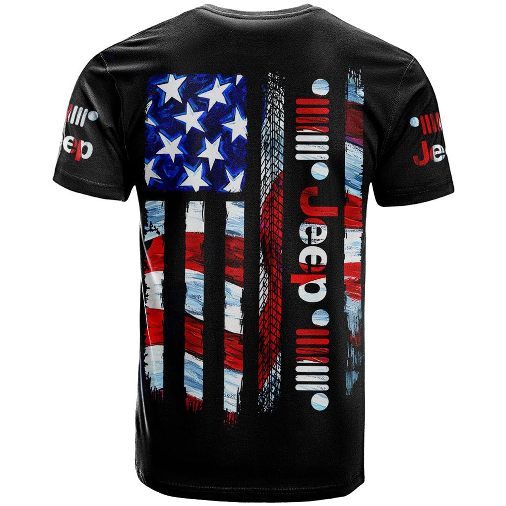 American Jeep T Shirt American Flag Jeep Life DT01 - The Mazicc - Adult - S - Black