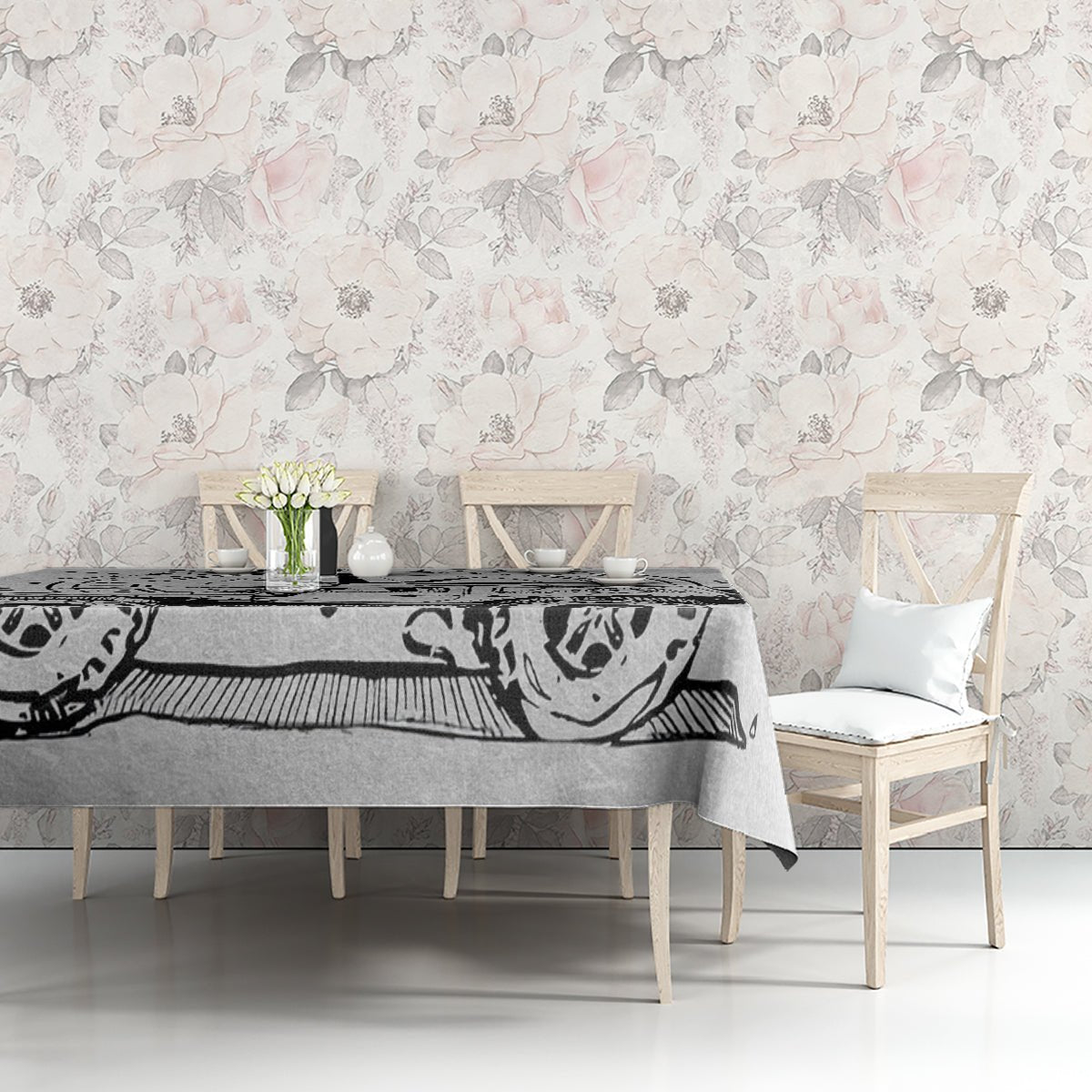 American Jeep Tablecloth Sketch Art Jeep Life DT01 - The Mazicc - S - 90 x 90 cm - Gray