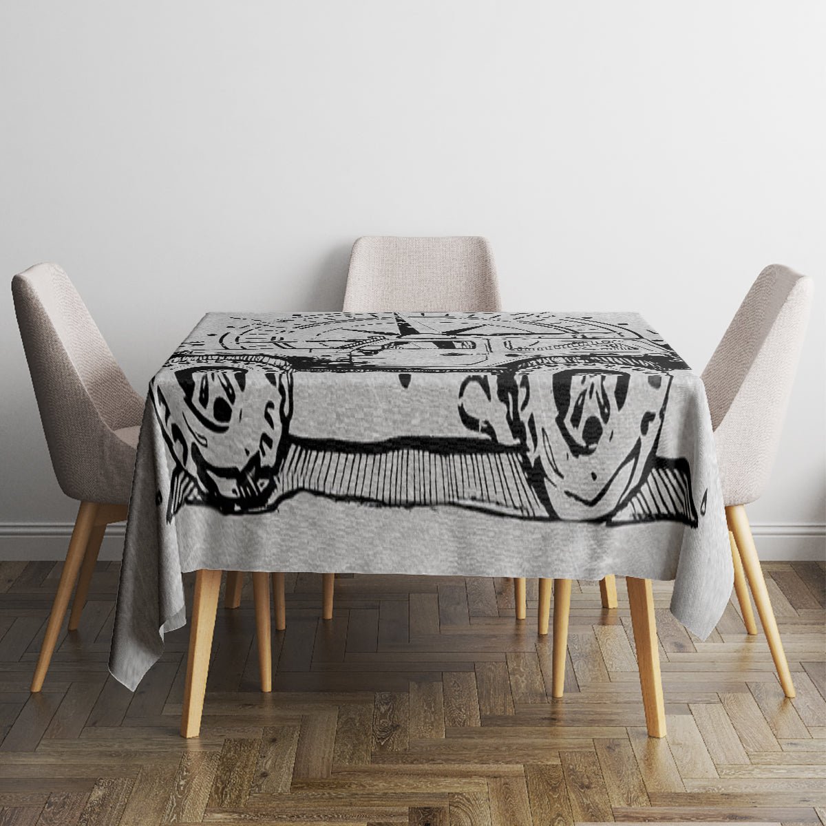 American Jeep Tablecloth Sketch Art Jeep Life DT01 - The Mazicc - S - 90 x 90 cm - Gray