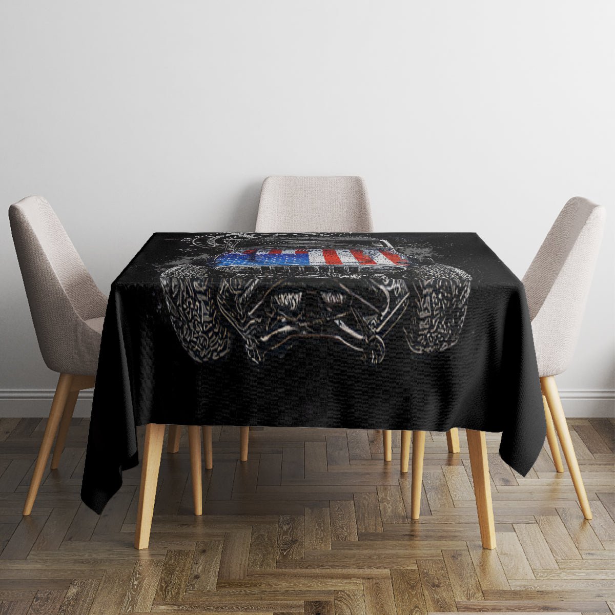 American Jeep Tablecloth Vintage Jeep Life DT01 - The Mazicc - S - 90 x 90 cm - Black