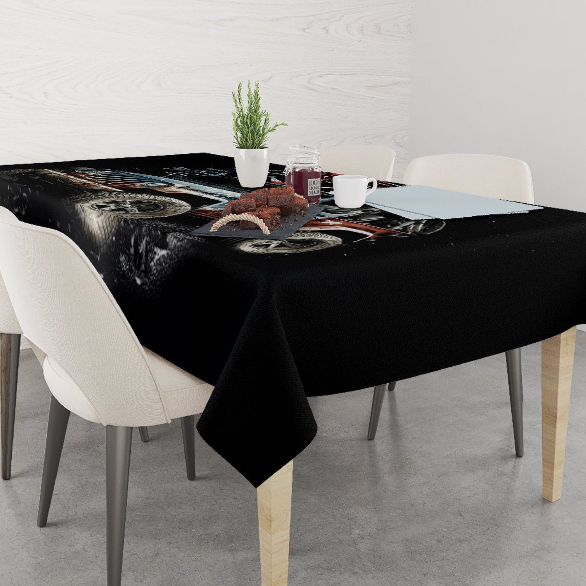American Jeep Tablecloth Vintage Jeep Life DT01 - The Mazicc - S - 90 x 90 cm - Black