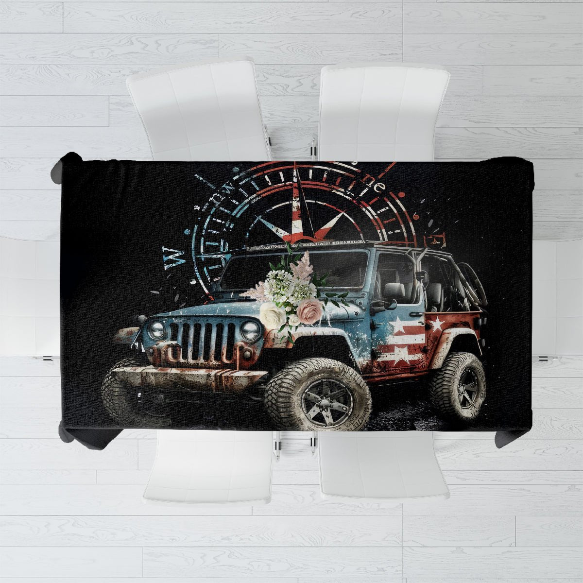 American Jeep Tablecloth Vintage Jeep Life DT01 - The Mazicc - S - 90 x 90 cm - Black
