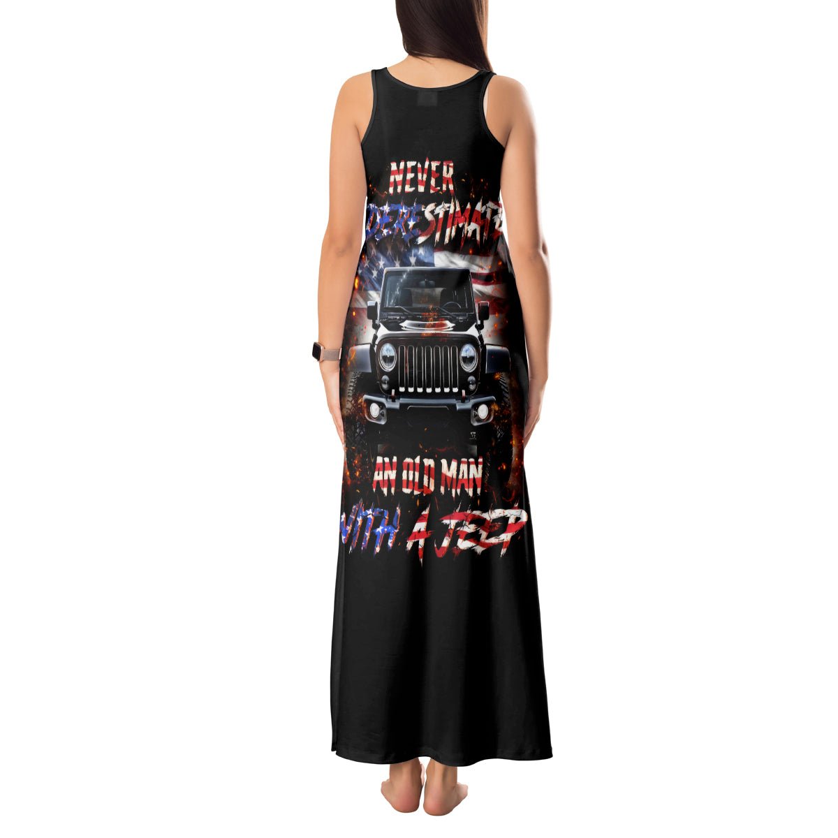 American Jeep Tank Maxi Dress Never Underestimate An Old Man With A Jeep DT01 - The Mazicc - Women - S - Black