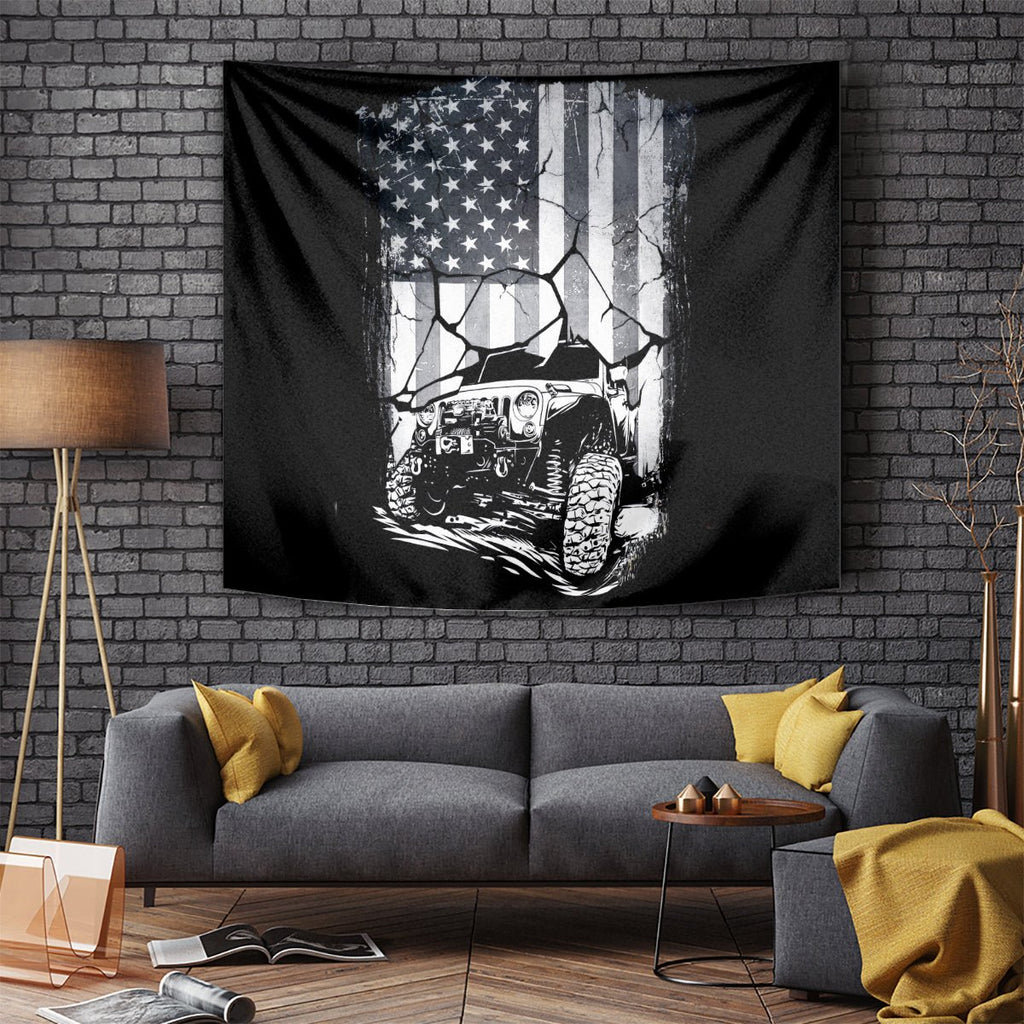 American Jeep Tapestry American Flag But Did You Die DT01 - The Mazicc - XS - 60 x 138 cm - White