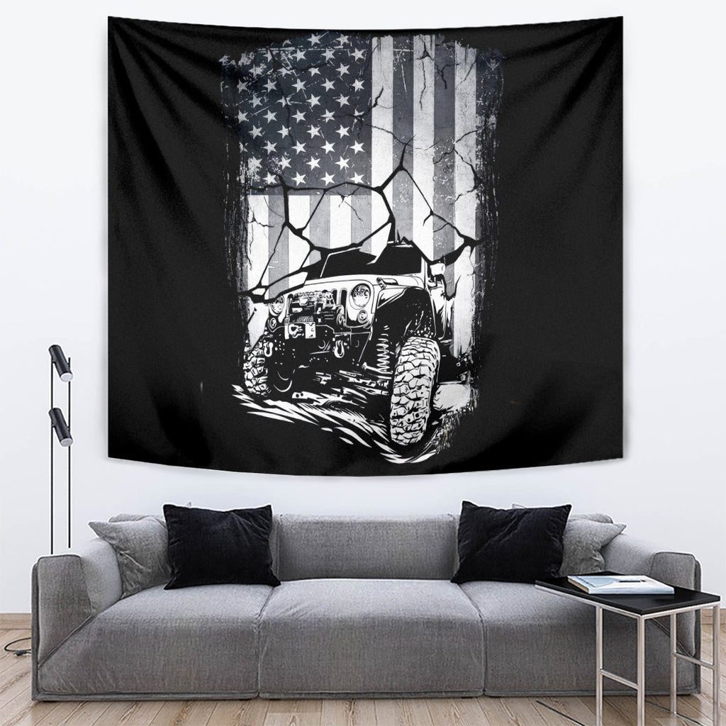 American Jeep Tapestry American Flag But Did You Die DT01 - The Mazicc - XS - 60 x 138 cm - White