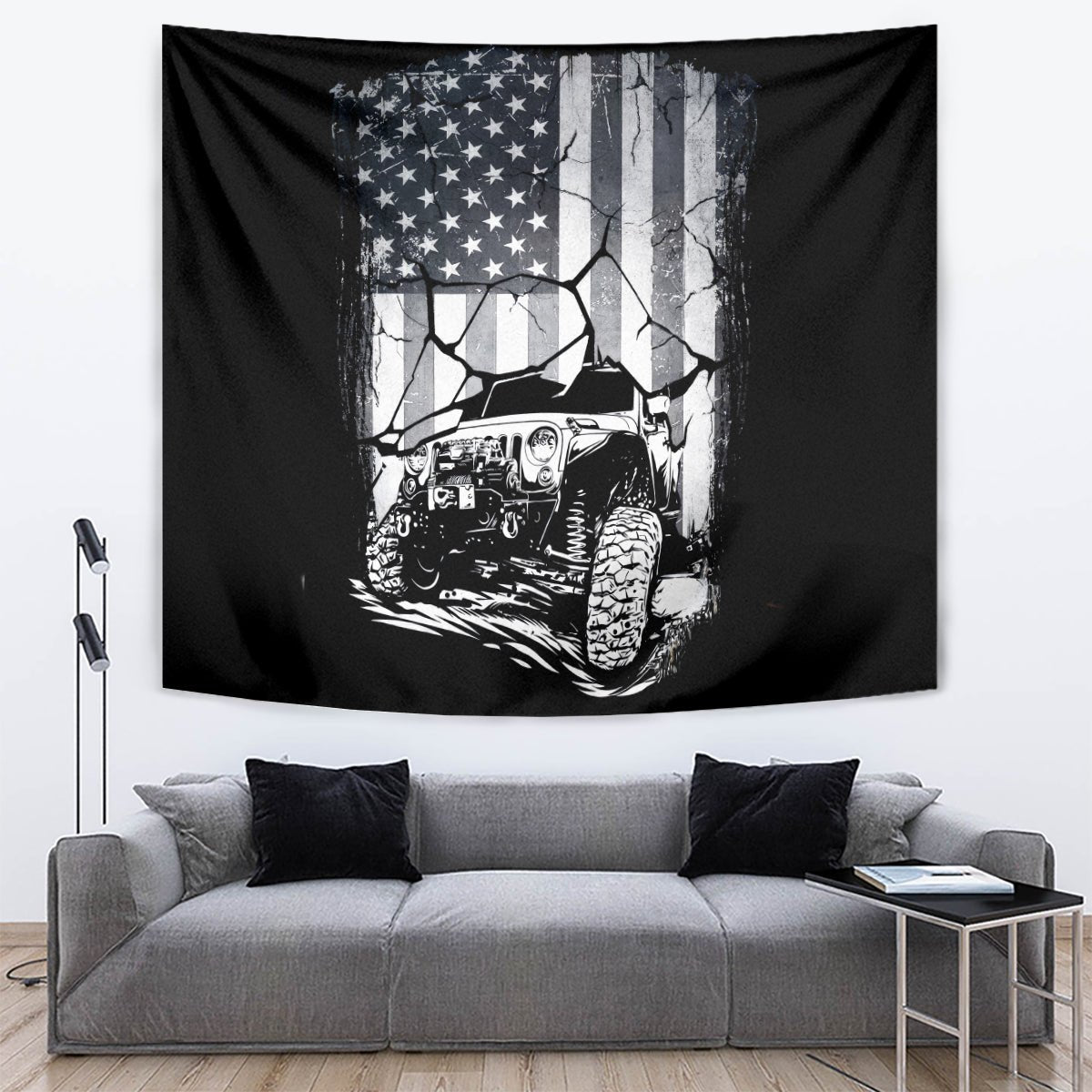 American Jeep Tapestry American Flag But Did You Die DT01 - The Mazicc - XS - 60 x 138 cm - White