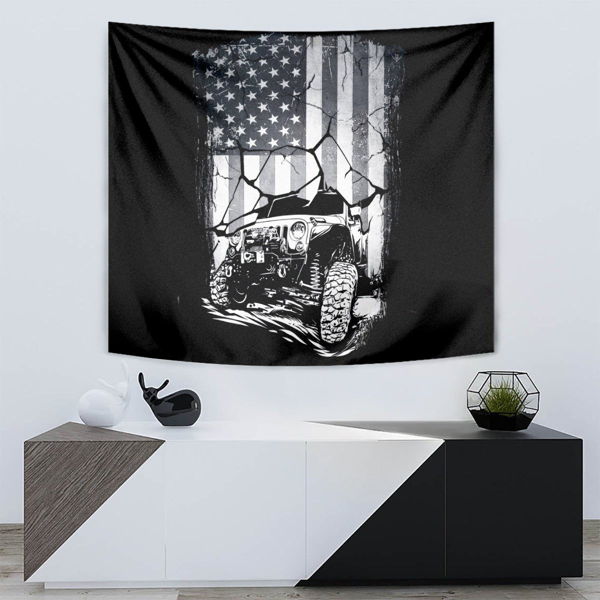 American Jeep Tapestry American Flag But Did You Die DT01 - The Mazicc - XS - 60 x 138 cm - White