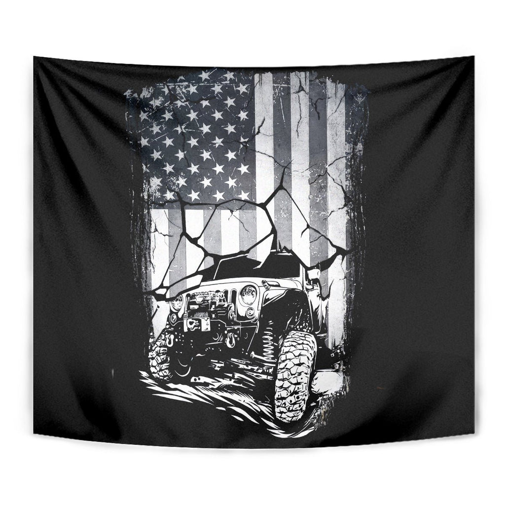 American Jeep Tapestry American Flag But Did You Die DT01 - The Mazicc - XS - 60 x 138 cm - White