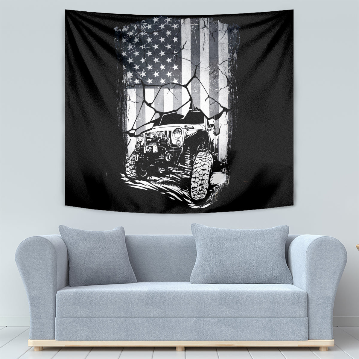 American Jeep Tapestry American Flag But Did You Die DT01 - The Mazicc - XS - 60 x 138 cm - White