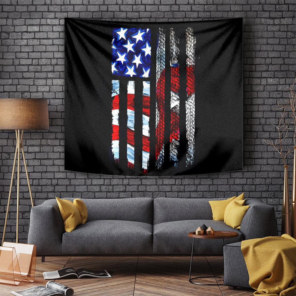 American Jeep Tapestry American Flag Jeep Life DT01 - The Mazicc - XS - 60 x 138 cm - Black