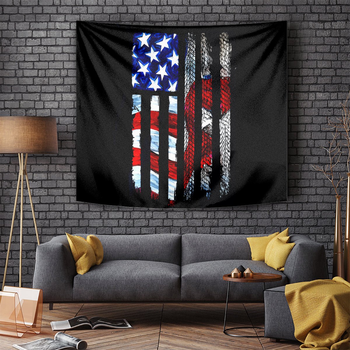 American Jeep Tapestry American Flag Jeep Life DT01 - The Mazicc - XS - 60 x 138 cm - Black