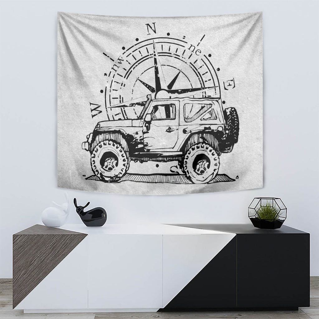 American Jeep Tapestry Sketch Art Jeep Life DT01 - The Mazicc - XS - 60 x 138 cm - Gray