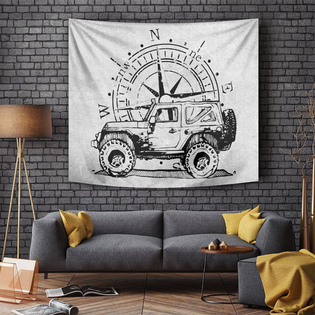 American Jeep Tapestry Sketch Art Jeep Life DT01 - The Mazicc - XS - 60 x 138 cm - Gray