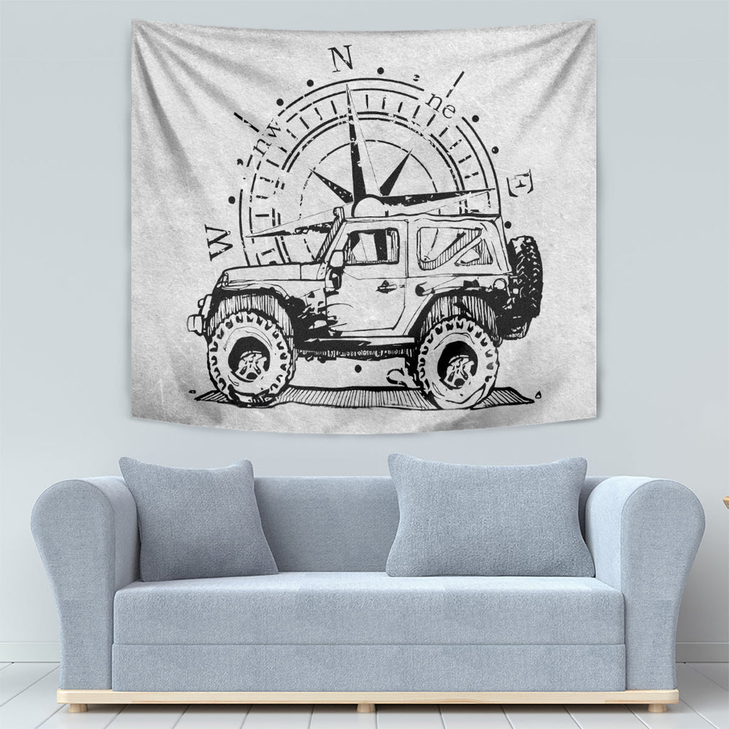 American Jeep Tapestry Sketch Art Jeep Life DT01 - The Mazicc - XS - 60 x 138 cm - Gray