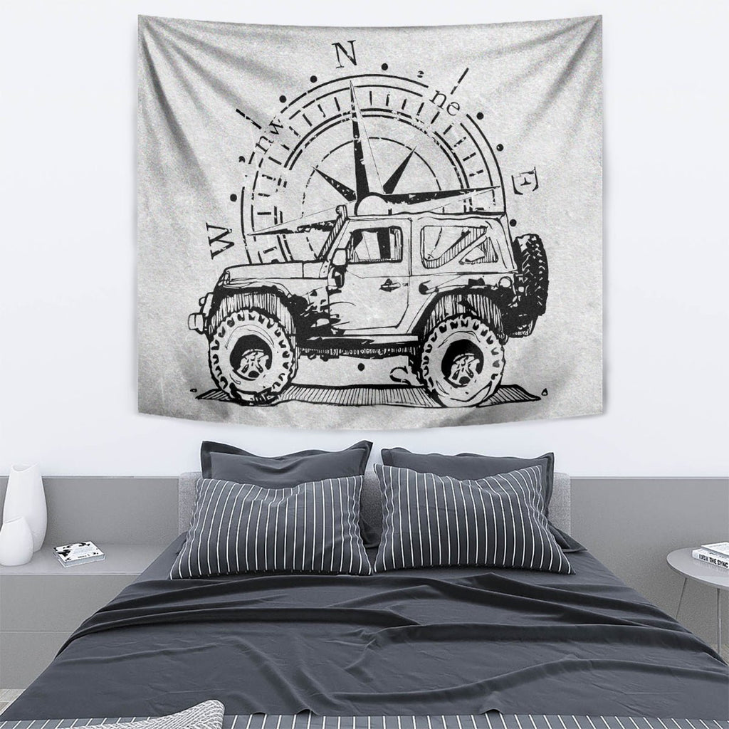American Jeep Tapestry Sketch Art Jeep Life DT01 - The Mazicc - XS - 60 x 138 cm - Gray