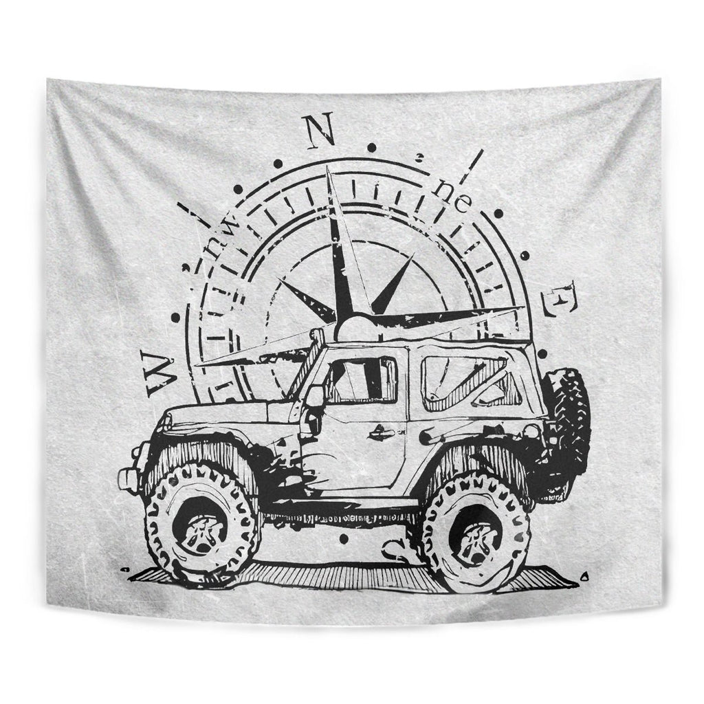 American Jeep Tapestry Sketch Art Jeep Life DT01 - The Mazicc - XS - 60 x 138 cm - Gray
