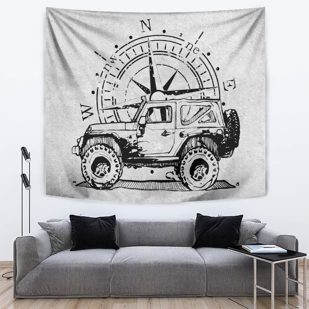 American Jeep Tapestry Sketch Art Jeep Life DT01 - The Mazicc - XS - 60 x 138 cm - Gray