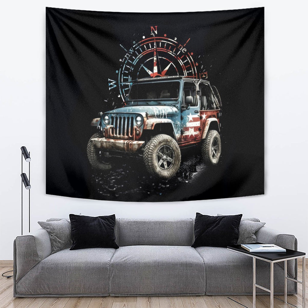 American Jeep Tapestry Vintage Jeep Life DT01 - The Mazicc - XS - 60 x 138 cm - Black