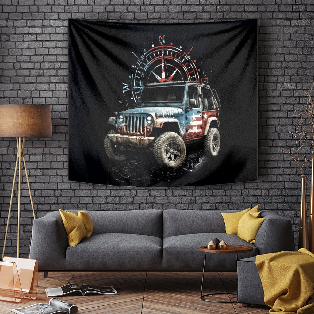 American Jeep Tapestry Vintage Jeep Life DT01 - The Mazicc - XS - 60 x 138 cm - Black