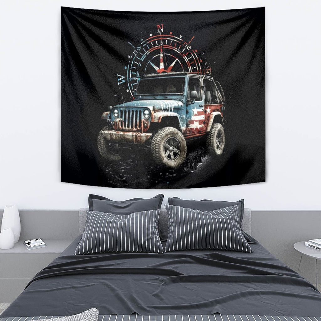 American Jeep Tapestry Vintage Jeep Life DT01 - The Mazicc - XS - 60 x 138 cm - Black