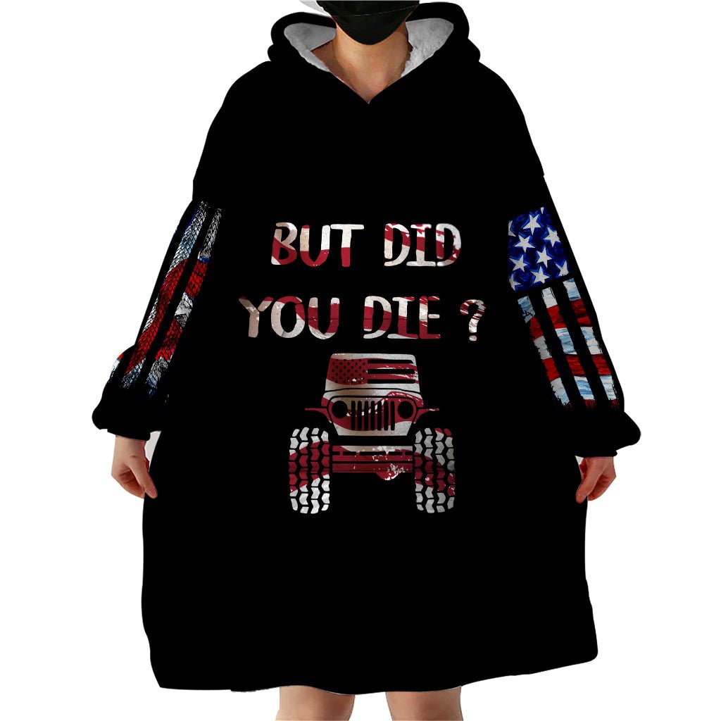 American Jeep Wearable Blanket Hoodie American Flag Jeep Life DT01 - The Mazicc - Adult - One Size - Black
