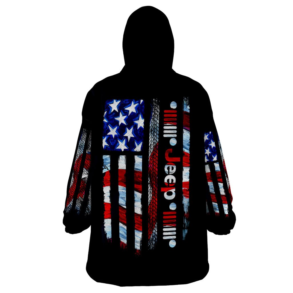 American Jeep Wearable Blanket Hoodie American Flag Jeep Life DT01 - The Mazicc - Adult - One Size - Black