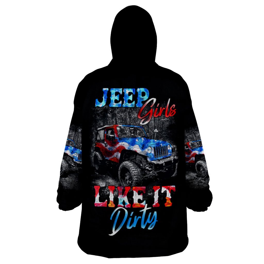 American Jeep Wearable Blanket Hoodie Jeep Girls Like It Dirty DT01 - The Mazicc - Adult - One Size - Black