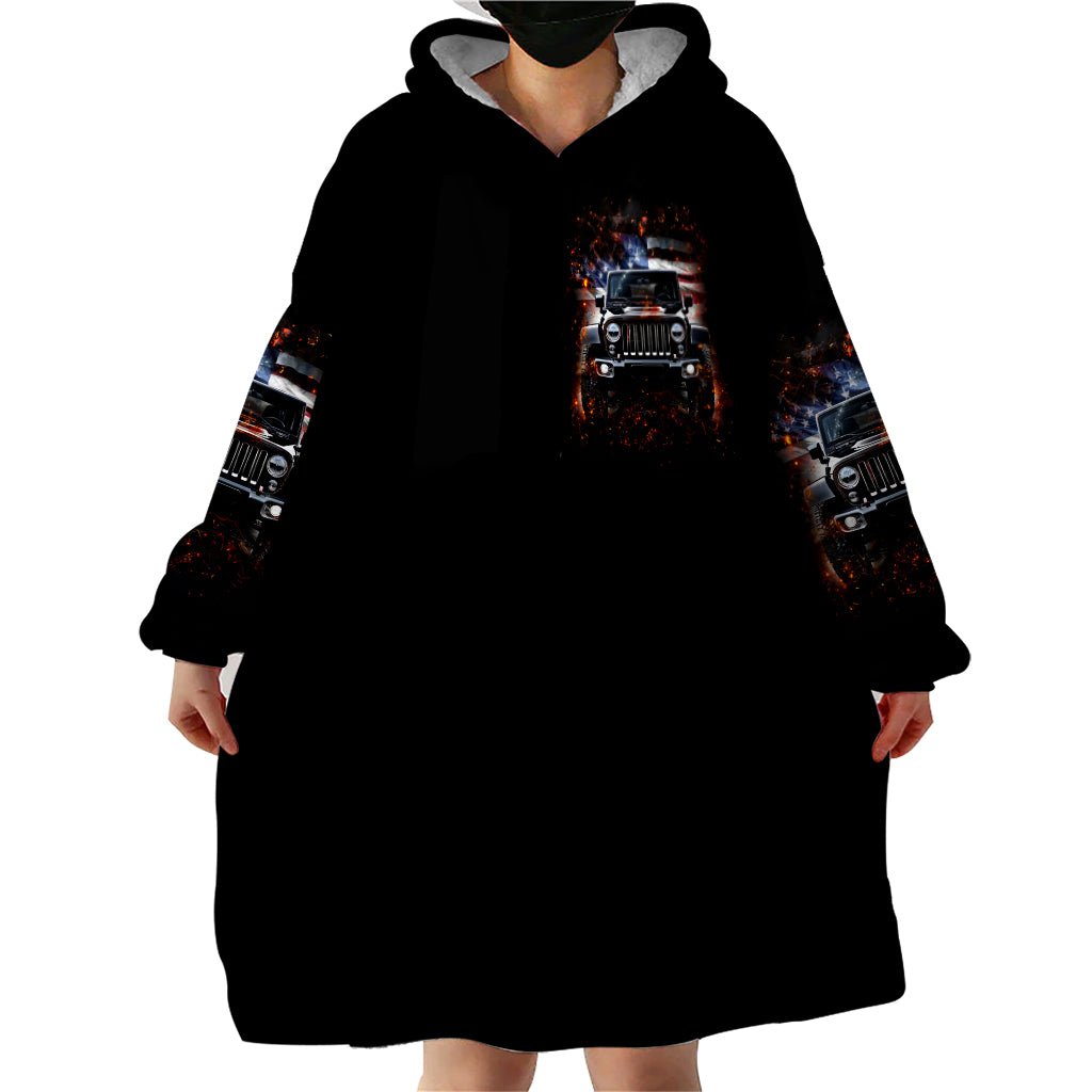 American Jeep Wearable Blanket Hoodie Never Underestimate An Old Man With A Jeep DT01 - The Mazicc - Adult - One Size - Black