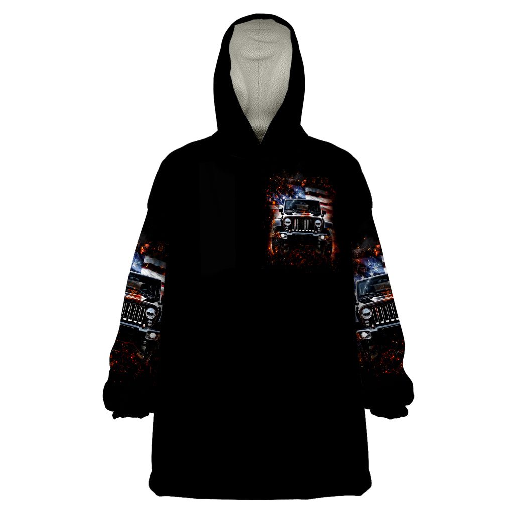 American Jeep Wearable Blanket Hoodie Never Underestimate An Old Man With A Jeep DT01 - The Mazicc - Adult - One Size - Black