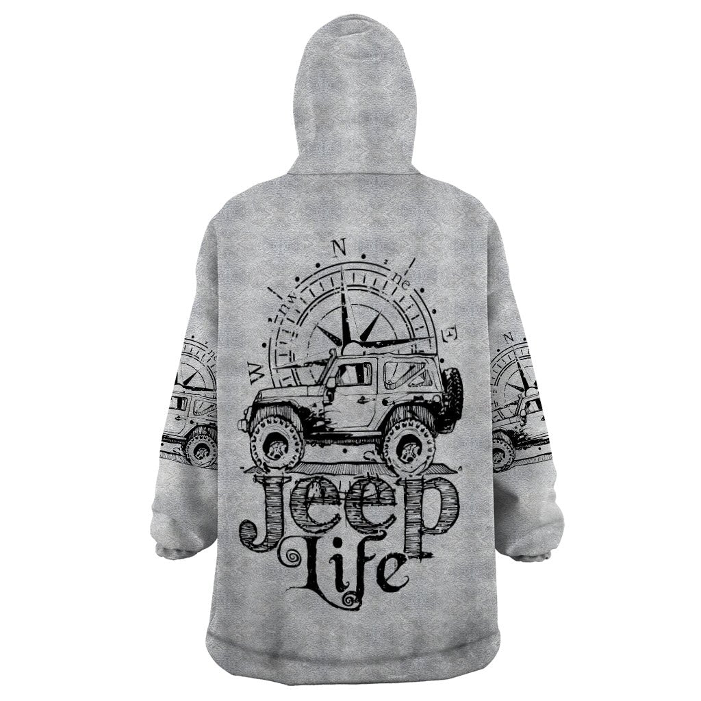 American Jeep Wearable Blanket Hoodie Sketch Art Jeep Life DT01 - The Mazicc - Adult - One Size - Gray