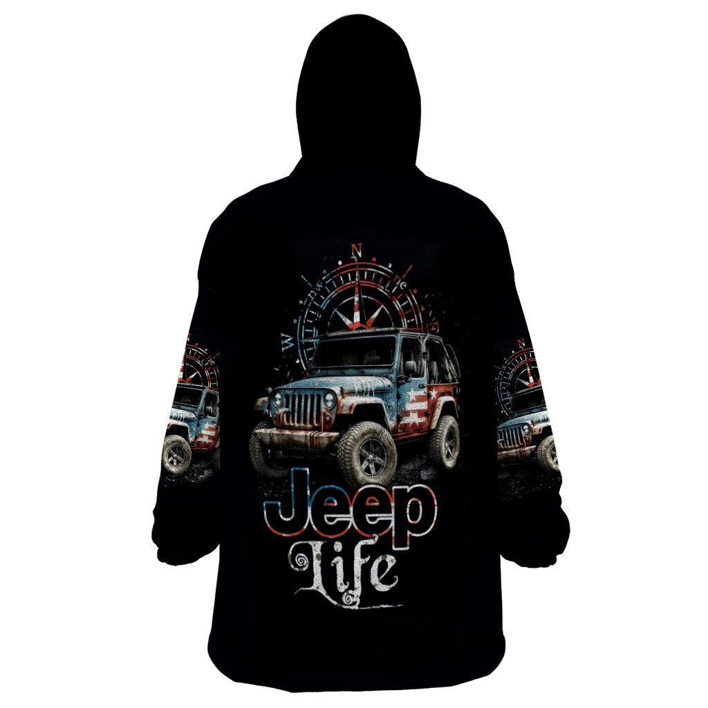 American Jeep Wearable Blanket Hoodie Vintage Jeep Life DT01 - The Mazicc - Adult - One Size - Black
