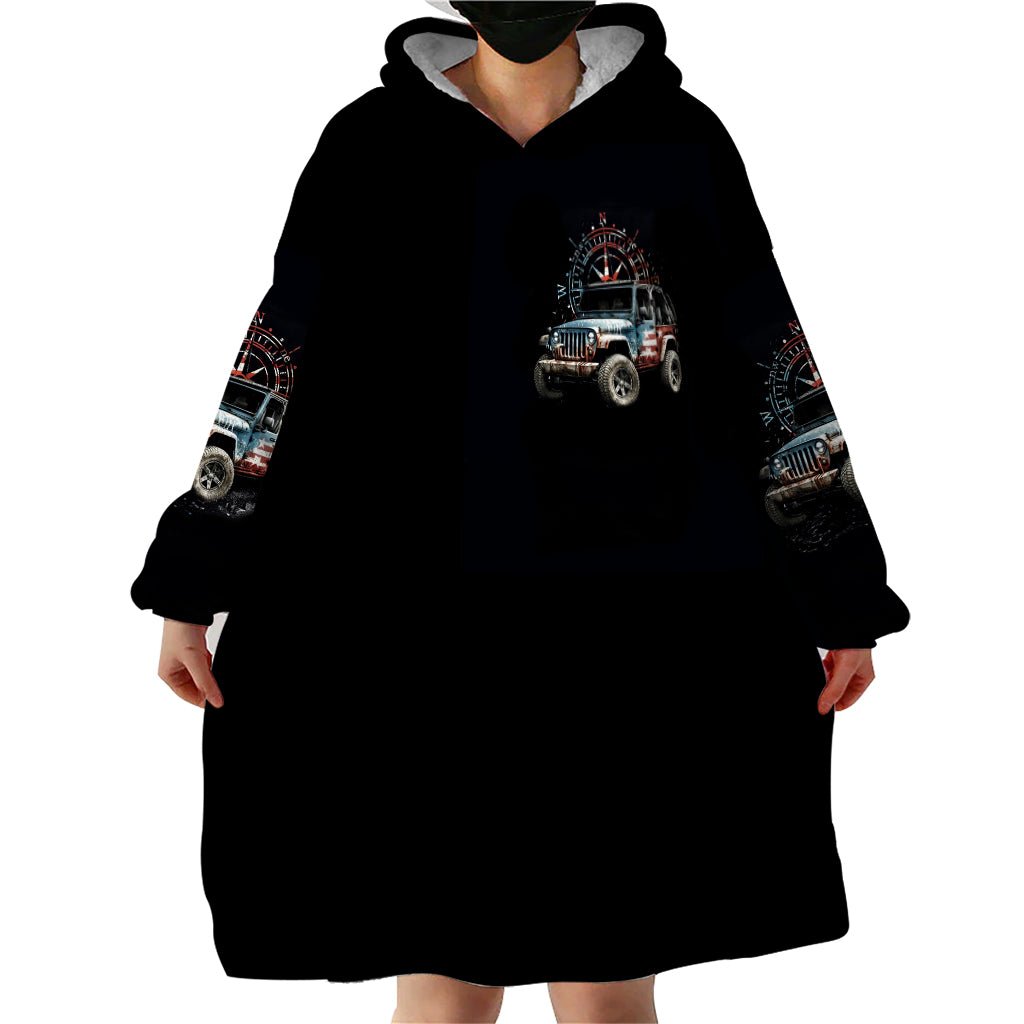 American Jeep Wearable Blanket Hoodie Vintage Jeep Life DT01 - The Mazicc - Adult - One Size - Black