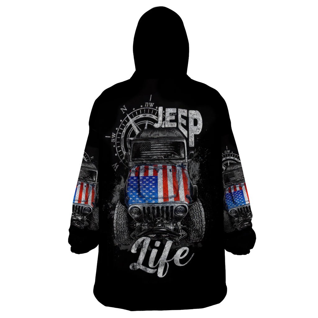 American Jeep Wearable Blanket Hoodie Vintage Jeep Life DT01 - The Mazicc - Adult - One Size - Black