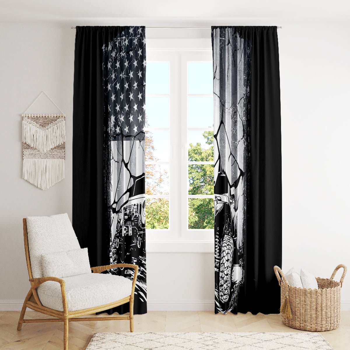 American Jeep Window Curtain American Flag But Did You Die DT01 - The Mazicc - With Hooks - 107cm x 213cm - White