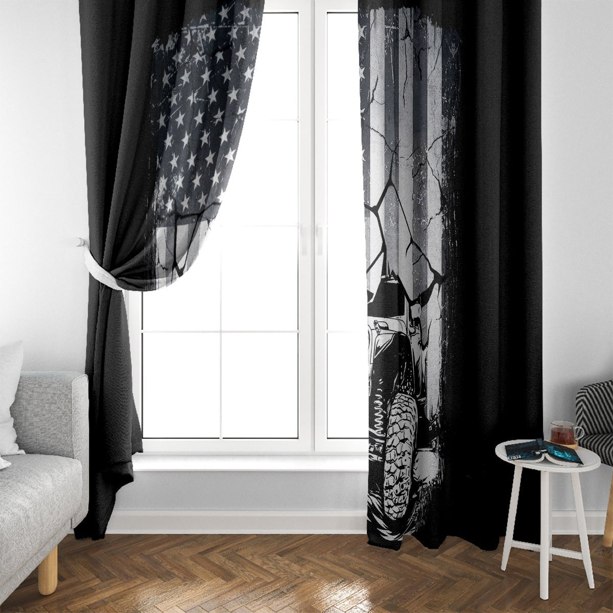 American Jeep Window Curtain American Flag But Did You Die DT01 - The Mazicc - With Hooks - 107cm x 213cm - White