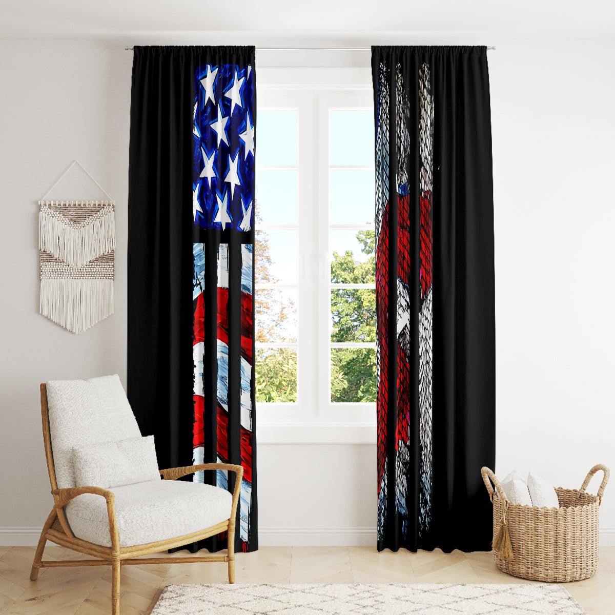 American Jeep Window Curtain American Flag Jeep Life DT01 - The Mazicc - With Hooks - 107cm x 213cm - Black