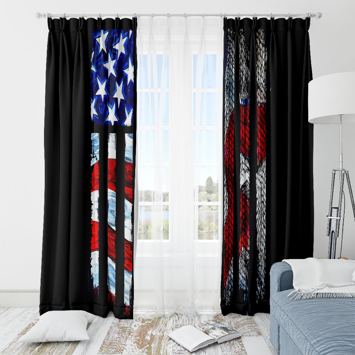 American Jeep Window Curtain American Flag Jeep Life DT01 - The Mazicc - With Grommets - 107cm x 213cm - Black