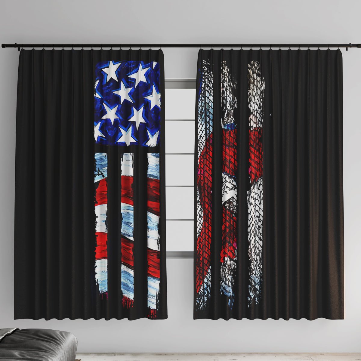American Jeep Window Curtain American Flag Jeep Life DT01 - The Mazicc - With Hooks - 107cm x 213cm - Black