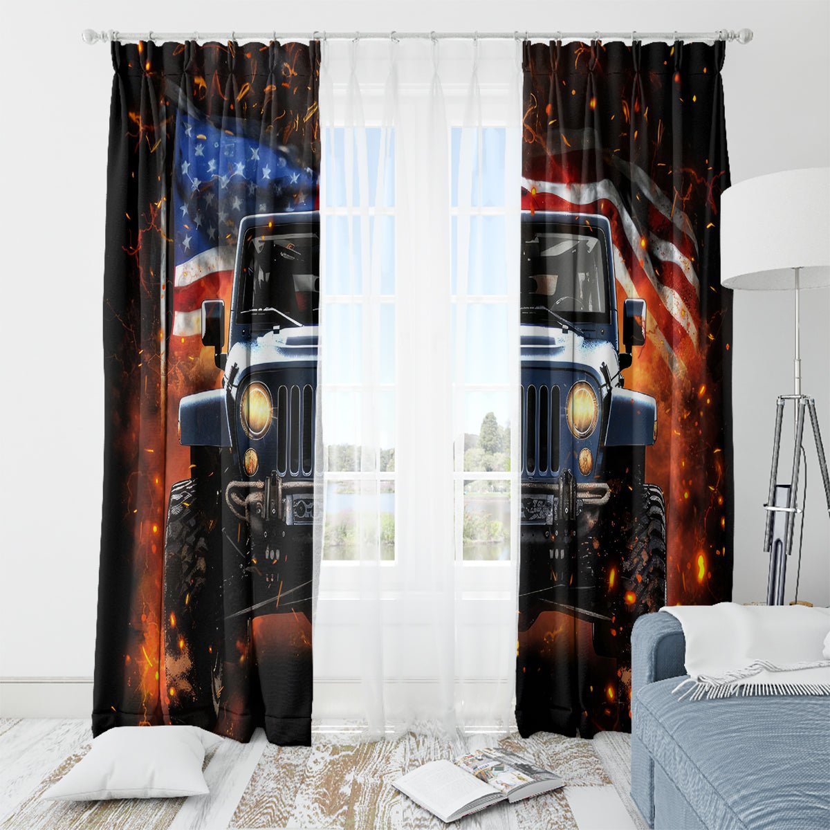 American Jeep Window Curtain I'm The Black Jeep Of The Family DT01 - The Mazicc - With Grommets - 107cm x 213cm - Black
