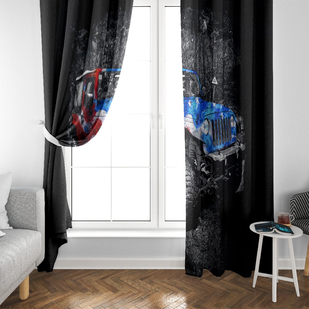 American Jeep Window Curtain Jeep Girls Like It Dirty DT01 - The Mazicc - With Hooks - 107cm x 213cm - Black